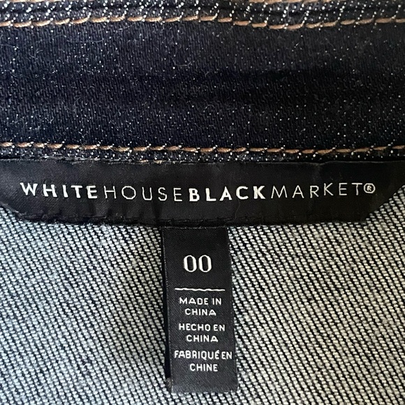 White House Black Market Dark Denim Corset Jacket | Sculpted Waist, Belted - Picture 13 of 15